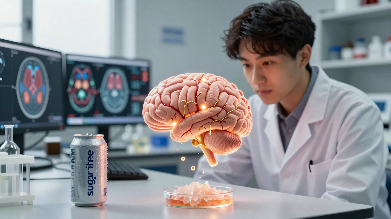 Wissenschaftler untersucht leuchtendes 3D-Gehirnmodell über Petrischale im Labor mit Gehirnscans am Bildschirm.